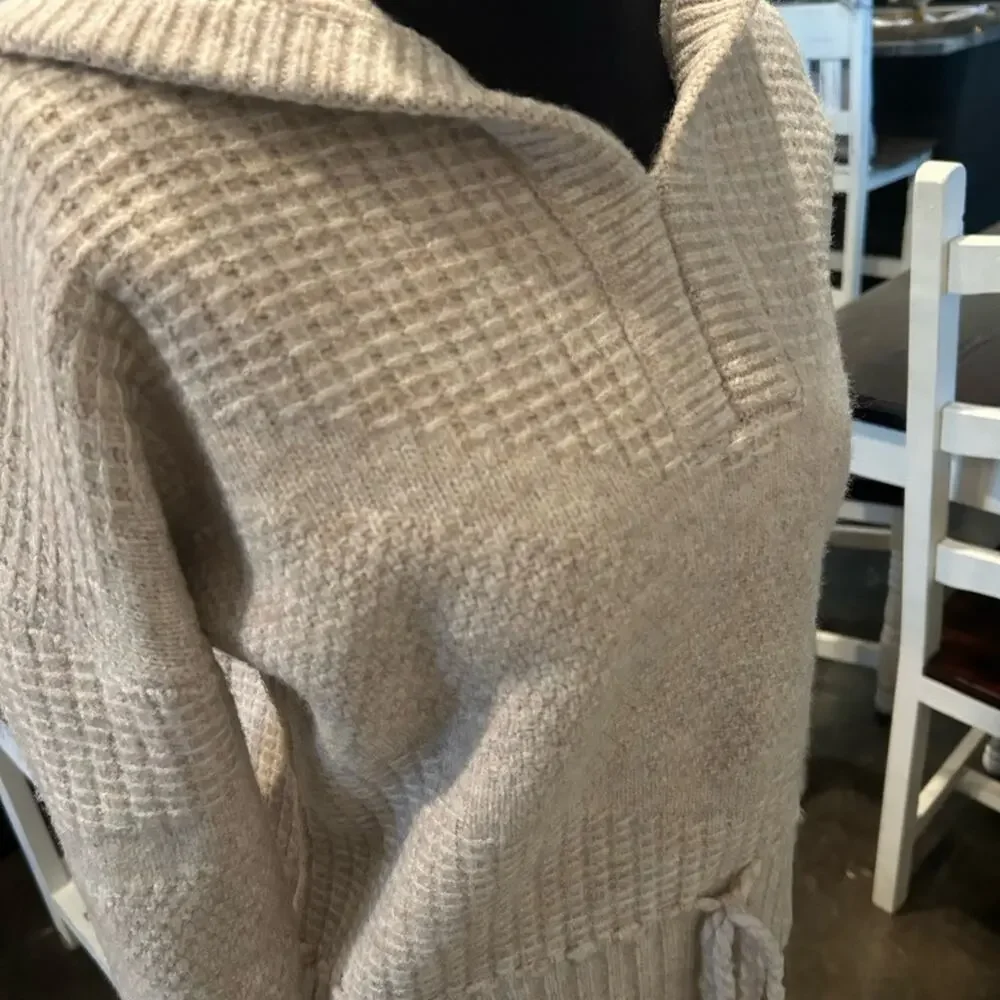 Flag & Anthem Womens S Cream Waffle Knit Sweater Hoodie Pullover Soft Cozy EUC